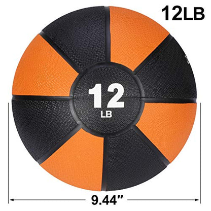 ZENY Fitness Medicine Ball 12lb, Weighted Exercise Ball with Textured Grip Fitness Core Strength Training Rubber Ball Home Gym Workout Equipment