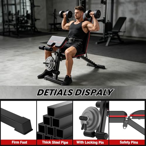 Yagud Weight Bench Press, Adjustable Workout Bench, Foldable Strength Bench - color: Upgrade Red