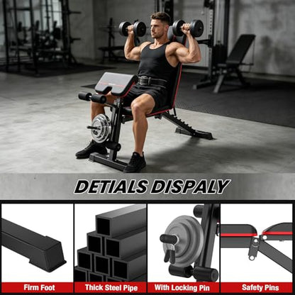 Yagud Weight Bench Press, Adjustable Workout Bench, Foldable Strength Bench - color: Upgrade Red