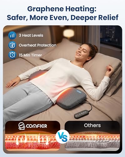 COMFIER 3-in-1 Cordless Lumbar Support Pillow with Remote Control, Smooth Spine Triple Fusion Back Massager with Graphene Heat, Vibration & Stretching, Ergonomic Lower Back Massager