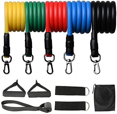 MOJCO Suspension Resistance Bands 11PCS Stackable Resistance Bands Set Workout Exercise Yoga Workout Fitness Training Tubes - 100 lbs