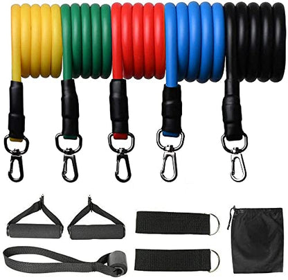 MOJCO Suspension Resistance Bands 11PCS Stackable Resistance Bands Set Workout Exercise Yoga Workout Fitness Training Tubes - 100 lbs