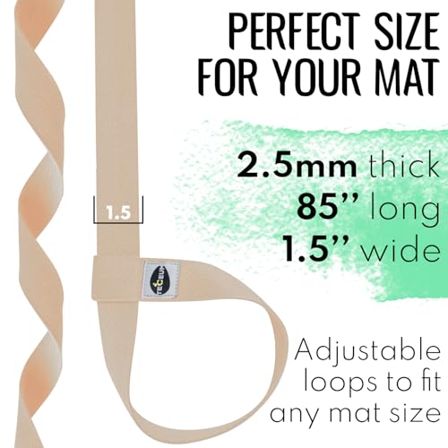 TECEUM Yoga Mat Strap – Extra Soft & Thick Cotton Carrier for All Mats - color: Beige, size: 85 IN