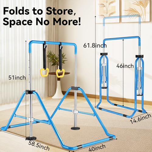 Kids Gymnastics Bar Gymnastic Equipment for Home Adjustable Height Gymnastic Training Bar Gymnastic Stuff for 3-7 Years Old Girls - color: Blue with ring