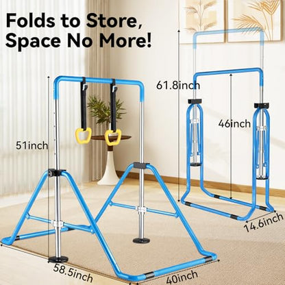 Kids Gymnastics Bar Gymnastic Equipment for Home Adjustable Height Gymnastic Training Bar Gymnastic Stuff for 3-7 Years Old Girls - color: Blue with ring