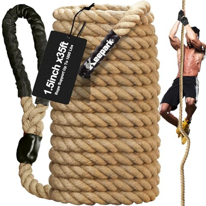 Climbing Rope Gym Exercise Ropes - 1.5 Inch Diameter 10FT 15FT 20FT 25FT 30FT 35FT 40FT 50FT Climb Rope for Fitness & Strength Training, Workout Climbing Rope for Adults Home Indoor or Outdoor - style: 1.5inch-35ft