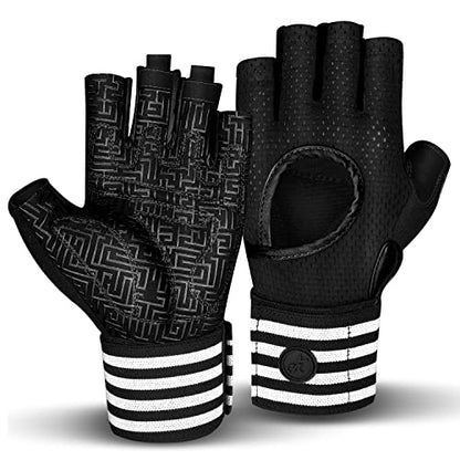 MOREOK Weight Lifting Gloves Gym Workout Gloves with Wrist Wrap Support for Men/Women-[Curved Open Back] Fitness Gloves for Weightlifting,Exercise,Training,Pull ups,Fitness,Rowing - size: Medium