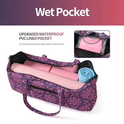 | Yoga Mat Bag | Large Yoga Mat Carrier with Wet Pocket | Yoga Gifts | Gym Tote Bag for Women - color: Tote-Navy