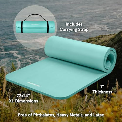 Retrospec Solana 1" Extra Thick Yoga Mat Non Slip Exercise Mat w/Strap