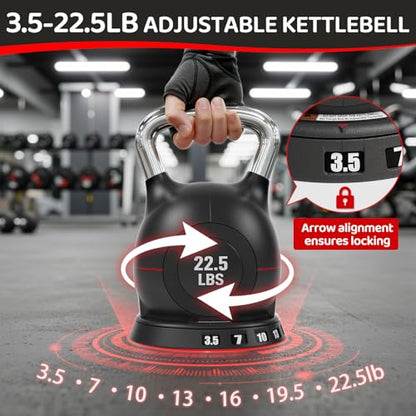 LIFERUN Adjustable Kettlebell Set with 7 Weight Levels, Choose 22.5 lb or 44 lb, Quick-Change Weight Dial & Safety Lock, Space-Saving Design, Full-Body Workout & Cross-Training