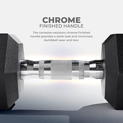 Sunny Health & Fitness Hex Style Dumbbell 5 LBS TO 50 LBS Chrome Handles, Hand Weight for Strength Training, Home Gym, Exercise, Workout Equipment Multiple Size Options