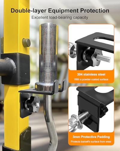2-in-1 Olympic Barbell Holder Compatible with 2x2 2x3 Power Rack, Heavy Duty Barbell Storage with Resistance Band Anchor, Steel Bar Hanger for 5/8-1 Inch Holes - size: 2x2 2x3 3x3 Power Rack