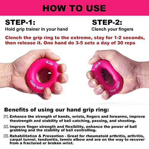 Boaton Hand Grips for Gym, Weightlifting, Pull-ups, Rock Climbing - Boys and Girls - color: 40LB-rose red