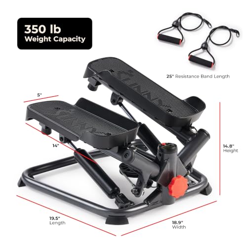 Sunny Health & Fitness Twist Stair Stepper with Resistance Bands - color: Black Onyx