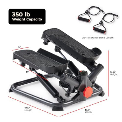 Sunny Health & Fitness Twist Stair Stepper with Resistance Bands - color: Black Onyx