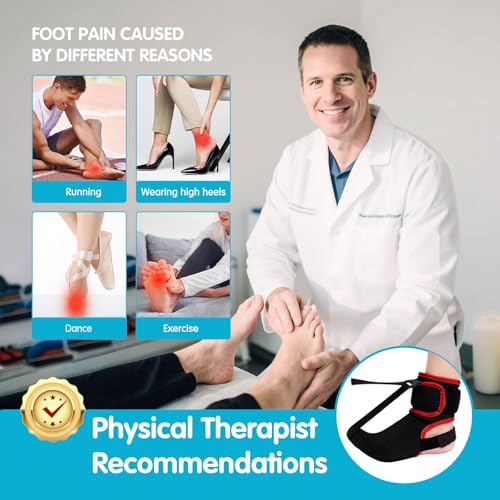 Plantar Fasciitis Night Splint Sock with Massage Ball for Plantar Fasciitis Relief, Soft Plantar Fasciitis Brace for Sleeping Achilles Tendonitis Heel Pain Flat-arch for Women and Men, Medium-Red (1, Red, Medium)