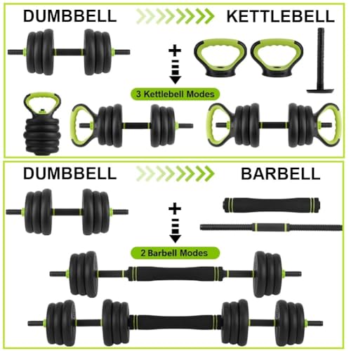 44LB Adjustable Weight Set, 4-In-1 Free Weights Used As Dumbbells, Barbells, Kettlebells, Push Up Stand, Exercises & Fitness Weight Sets for Women & Men for Home Gym