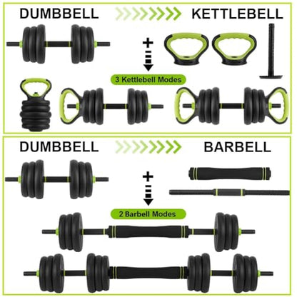 44LB Adjustable Weight Set, 4-In-1 Free Weights Used As Dumbbells, Barbells, Kettlebells, Push Up Stand, Exercises & Fitness Weight Sets for Women & Men for Home Gym