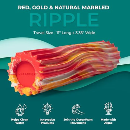 Ripple Travel Foam Roller (11" x 3.35") Firm Mini Foam Roller for Physical Therapy, Deep Tissue Massage, Back Pain - High Density, Wave Textured, Yoga, Exercise (Red, Gold & Natural Marbled) - color: Red, Gold & Natural Marbled