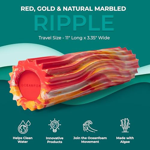 Ripple Travel Foam Roller (11" x 3.35") Firm Mini Foam Roller for Physical Therapy, Deep Tissue Massage, Back Pain - High Density, Wave Textured, Yoga, Exercise (Red, Gold & Natural Marbled) - color: Red, Gold & Natural Marbled