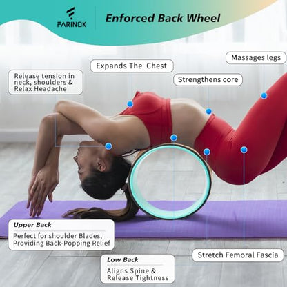 Yoga Wheel Set, Upgraded Back Wheels for Pain Relief & Stretching, Strongest Back Roller for Deep Tissue Massage, Improving Yoga Poses Backbend (CORK)