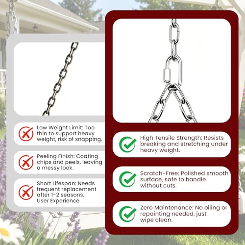 Heavy Duty Porch Swing Hanging Chain Kit, 2 Pack, Silver | 1500 Lbs Capacity, 7.1ft Rustproof Zinc-Plated Y-Chain Assemblies, 4 Quick Links Included, For Hammock Chairs, Punching Bags