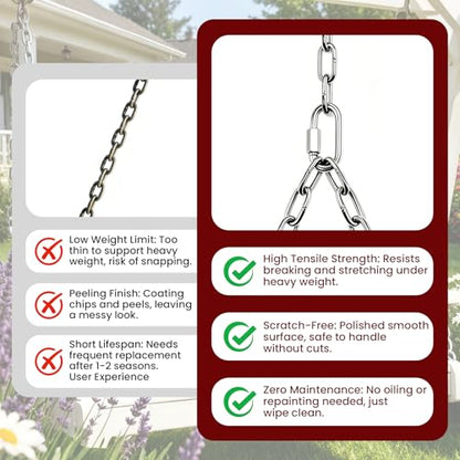 Heavy Duty Porch Swing Hanging Chain Kit, 2 Pack, Silver | 1500 Lbs Capacity, 7.1ft Rustproof Zinc-Plated Y-Chain Assemblies, 4 Quick Links Included, For Hammock Chairs, Punching Bags