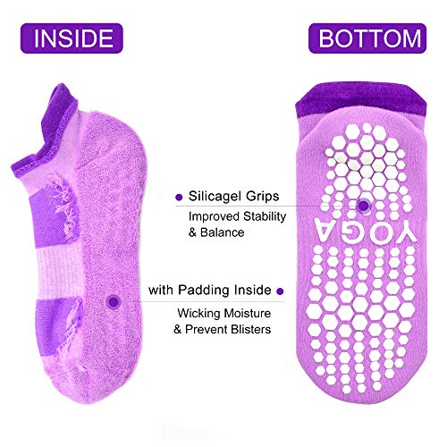 Busy Socks 2 Pack Women Ankle Non Slip Yoga Pilates Grip Socks with Cushion - color: 2 Pairs Black/Purple