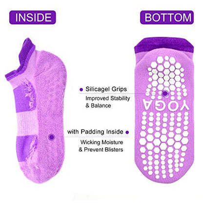 Busy Socks 2 Pack Women Ankle Non Slip Yoga Pilates Grip Socks with Cushion - color: 2 Pairs Black/Purple