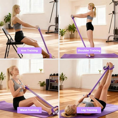 Pedal Resistance Band with Handle, 8-Tubes Multifunction Pedal Resistance Band, Natural Rubber Foot Pedal Resistance Band, Exercise Bands with Handles for Abdomen, Waist, Arm, Leg, Purple
