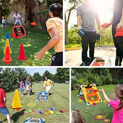 Eocolz 3 in 1 Carnival Games Set, Soft Plastic Cones Bean Bags Ring Toss Games for Kids Birthday Party Outdoor Games Supplies Combo Set - color: purple