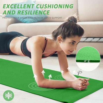 Signature Fitness All Purpose 0.25 Inch Thick High Density No Tear Exercise Yoga Mat with Strap & Lightweight Features for Indoor & Outdoor Use, Green