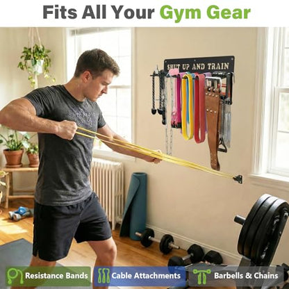 Home Gym Accessories Organization Storage Rack Equipment For Home 8 Hook Wall Hanger Display Gear Barbells Resistance Bands Jump Ropes Lifting Belt Hanger Accessories Hardware Included