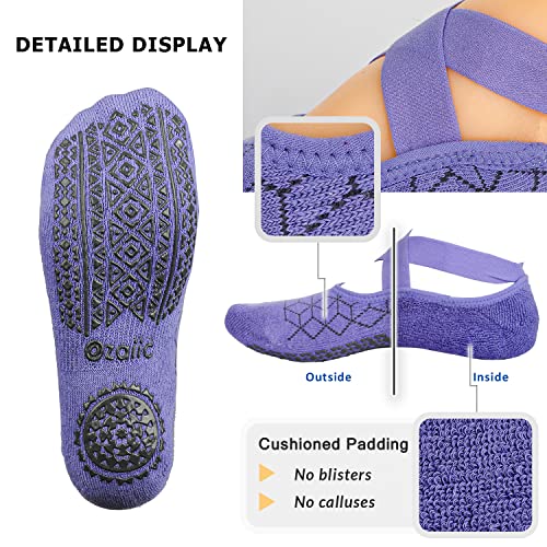 Ozaiic Pilates Socks for Women Non Slip Grip Yoga Barefoot Indoor Workout - color: 4 Pairs -Blue/Purple/Pink/Dark Gray