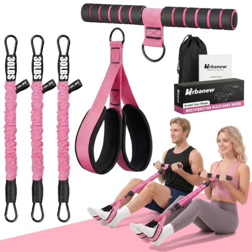 Pedal Resistance Band with Handle, 90LBS Adjustable Exercise Band - color: Pink