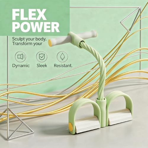 Foot Pedal Resistance Band, 6 Tube Sit Up Exercise Equipment with Handle for Women, Abdominal/Waist/Arm/Leg Workout, Home Gym Yoga Slimming Training, Green