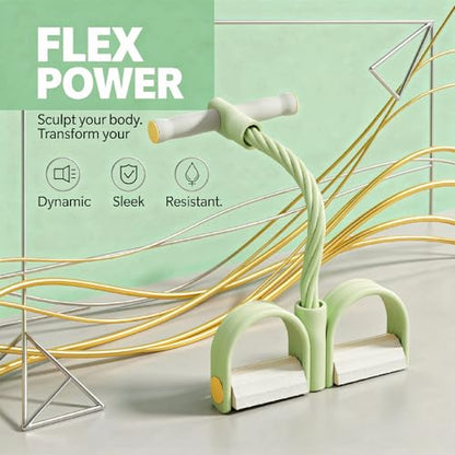 Foot Pedal Resistance Band, 6 Tube Sit Up Exercise Equipment with Handle for Women, Abdominal/Waist/Arm/Leg Workout, Home Gym Yoga Slimming Training, Green