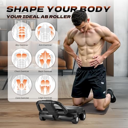 EAST MOUNT Ab Roller Wheel - Ab Roller with Elbow Support for Core Workout Belly Fat Automatic Rebound Abdominal Wheel for Women Men Home Gym Equipment