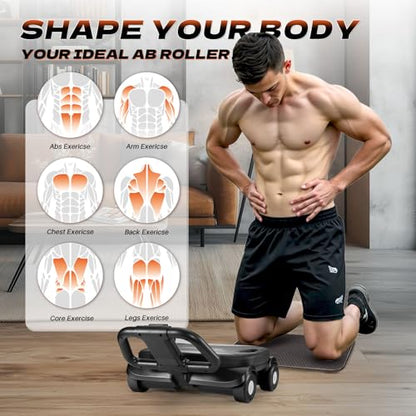 EAST MOUNT Ab Roller Wheel - Ab Roller with Elbow Support for Core Workout Belly Fat Automatic Rebound Abdominal Wheel for Women Men Home Gym Equipment