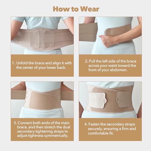 Slim Fit Lower Back Brace – Ultra-Thin Ergonomic H-Shaped Resin Support, Seamless Design for Strong & Comfortable Lumbar Support, Lightweight & Discreet Back Brace (Beige, X-Large)