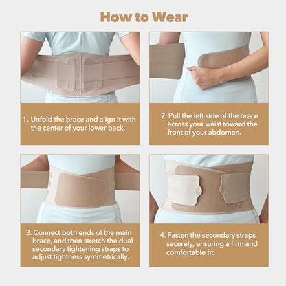 Slim Fit Lower Back Brace – Ultra-Thin Ergonomic H-Shaped Resin Support, Seamless Design for Strong & Comfortable Lumbar Support, Lightweight & Discreet Back Brace (Beige, X-Large)