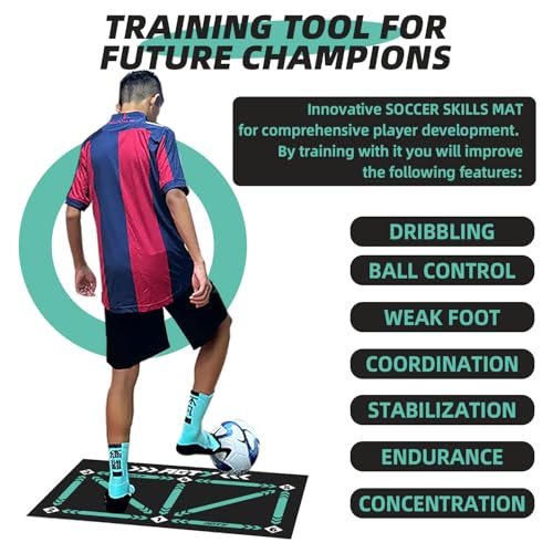 Soccer Training Mat with Training Videos, Soccer Dribble Trainer for All Ages - Soccer Footstep Training Equipment with Non-Slip Socks - Ideal Gift Set for All Age Kids