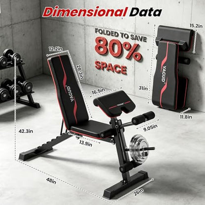 Yagud Weight Bench Press, Adjustable Workout Bench, Foldable Strength Bench - color: Upgrade Red