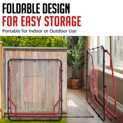 Baseball Rebounder Net, 3/5 Adjustable Angles 4x4.5FT Pitch Back Baseball Softball Volleyball Rebounder with 2 Strike Zones, UV Resistant, Pitchback Trainer for Ground, Line Drive & Fly Balls - style: 5 Angles Adjustable