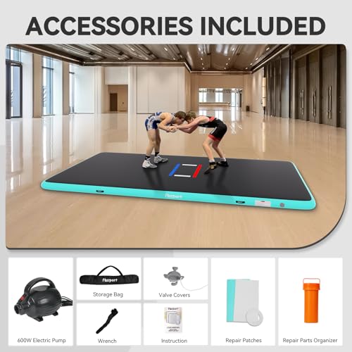 FBSPORT Inflatable Wrestling Mat 10ft/6.6ft/5ft, Outdoor and Indoor PVC Jiu Jitsu Mats, Gymnastics Training Mat Foldable for BJJ, MMA, Martial Art, Boxing, Grappling and Judo