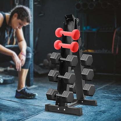 6-Tier Dumbbell Weight Rack, Rubber Encased Exercise & Fitness Hex Dumbbell, Dumbbell Rack Stand for Home Gym – Heavy Duty A-Frame Weight Rack Holds 6 Pairs of Dumbbells, 660 lbs Capacity