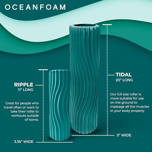 Tidal Roller - Jade - Muscle Massage Foam Roller for Back Pain & Stretching - Firm and Ergonomic Wide Wave Textured - Yoga, Athletics, & Wellness - Full Size, 20" x 5" - color: Jade