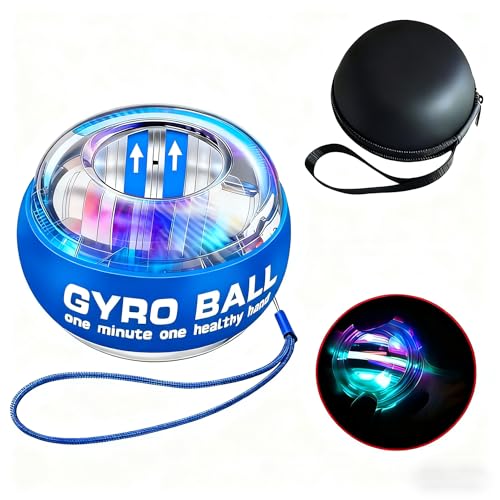 Auto-Start Wrist Power Gyro Ball with LED Lights, Wrist Strengthener and Forearm Exerciser for Stronger Arm Fingers and Muscle - color: Colourful Light-Blue