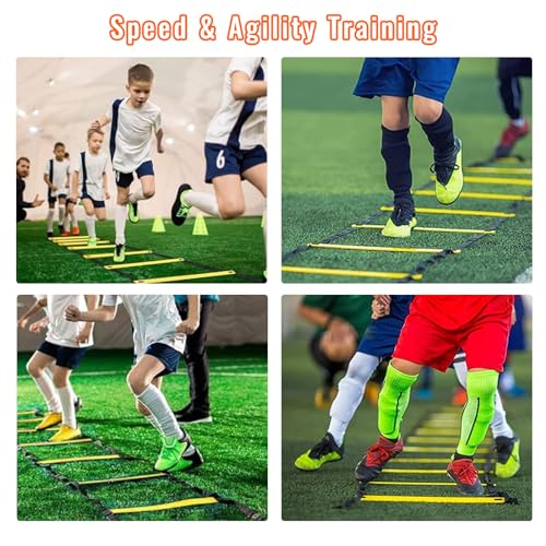 Agility Training Set for Soccer & Football - 20FT Speed Ladder, 12 Cones, and Training Aids for Kids Youth Sports Practice, Footwork Drill Kit