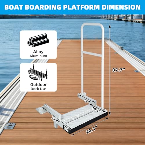 RYFT Fixed Boat Boarding Platform & Dock Extension Step, Heavy-Duty Marine-Grade Aluminum, Non-Slip Deck, Handrail Compatible for Boat Lifts, Docks & Pontoons